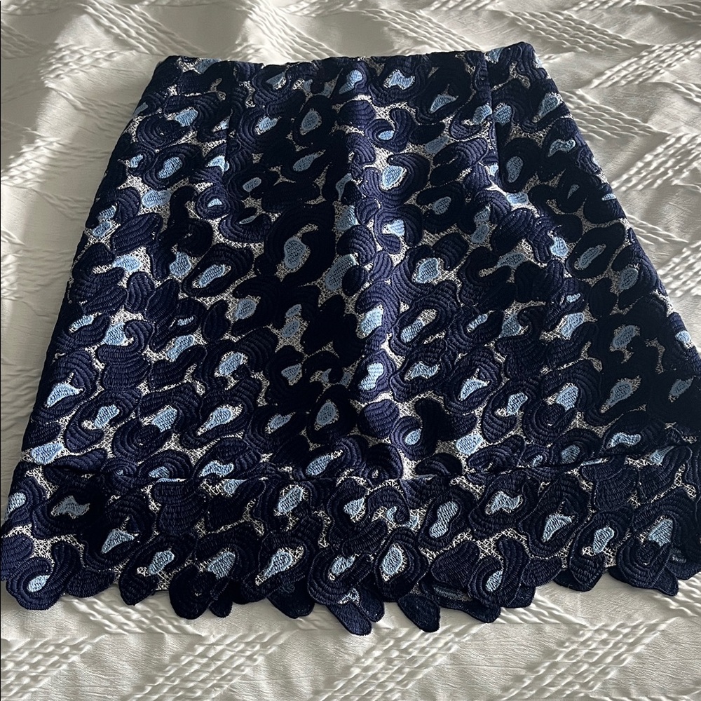Sandro Navy and Light Blue Lace Mini Skirt